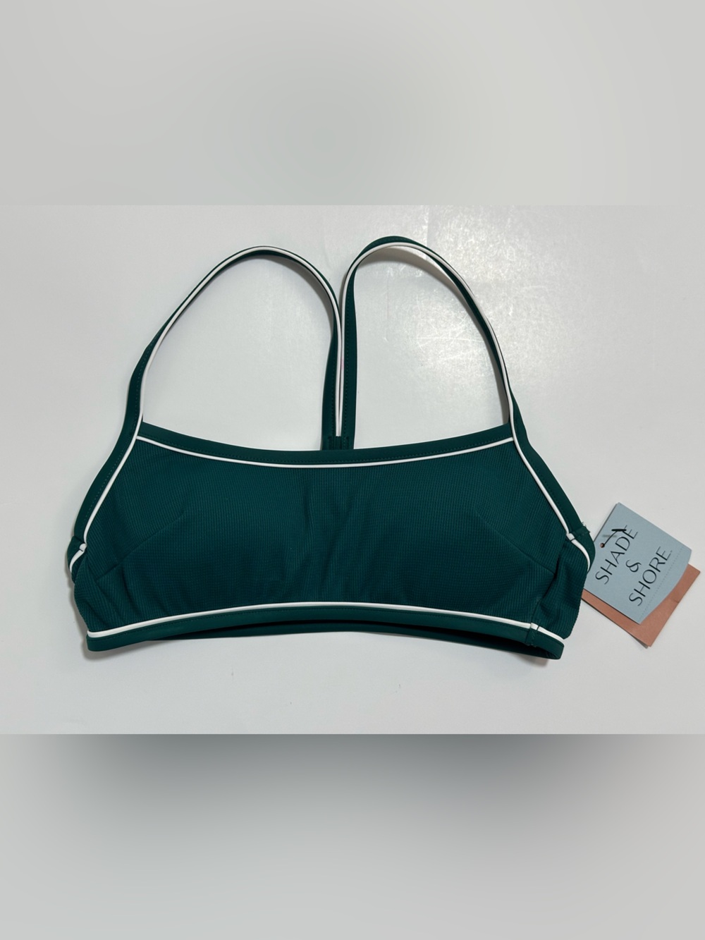 Shade & Shore Deep Green Bralette with White Piping